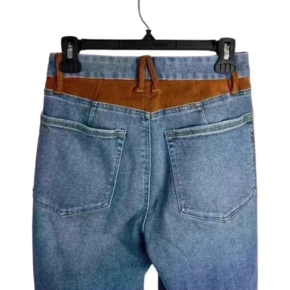 GOOD AMERICAN Icon Mixed Media Denim & Faux Suede Pants In Indigo081 Size 2/26 - Picture 7 of 9